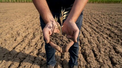 Dryland farming agriculture drought plant soil hands farmer climate change arid land conservation 100