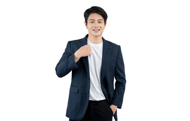 Portrait of young Asian business man posing on PNG background	