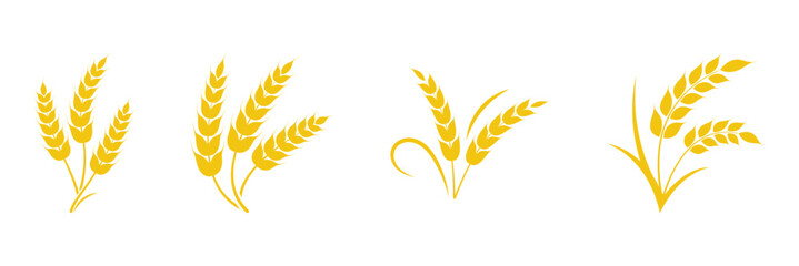 Wheat wreaths and grain spikes set icons. Gold wheat silhouette collection. Wheat or rice icon symbol. Vector illustration. © Oliver Vandenberg
