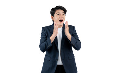 Portrait of young Asian business man posing on PNG background	