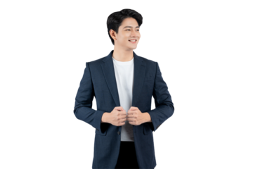 Portrait of young Asian business man posing on PNG background	