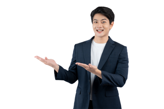 Portrait of young Asian business man posing on PNG background	