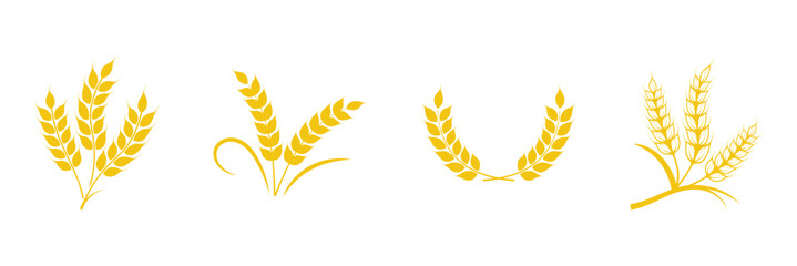 Ears of wheat symbols. Wheat silhouettes. Wheat ears icons and logo set