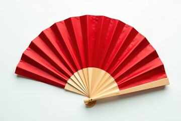 Rich red silk hand fan with delicate gold trim; clean white background , spanish, luxury, isolated