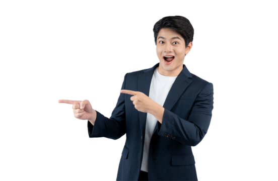 Portrait of young Asian business man posing on PNG background	