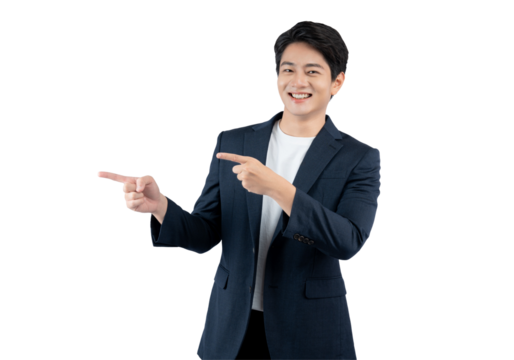 Portrait of young Asian business man posing on PNG background	