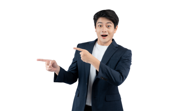 Portrait of young Asian business man posing on PNG background	