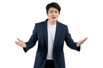 Portrait of young Asian business man posing on PNG background	