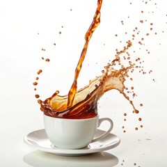 Coffee Splash High-Speed Photography of Liquid Dynamics in White Cup, Coffee, Splash, Beverage Coffee Photography, Liquid Dynamics