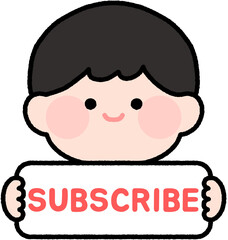 구독 버튼을 든 귀여운 아이 일러스트