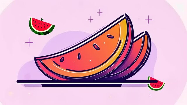 Stylized Watermelon Slices Animation with Floating Elements and Subtle Background