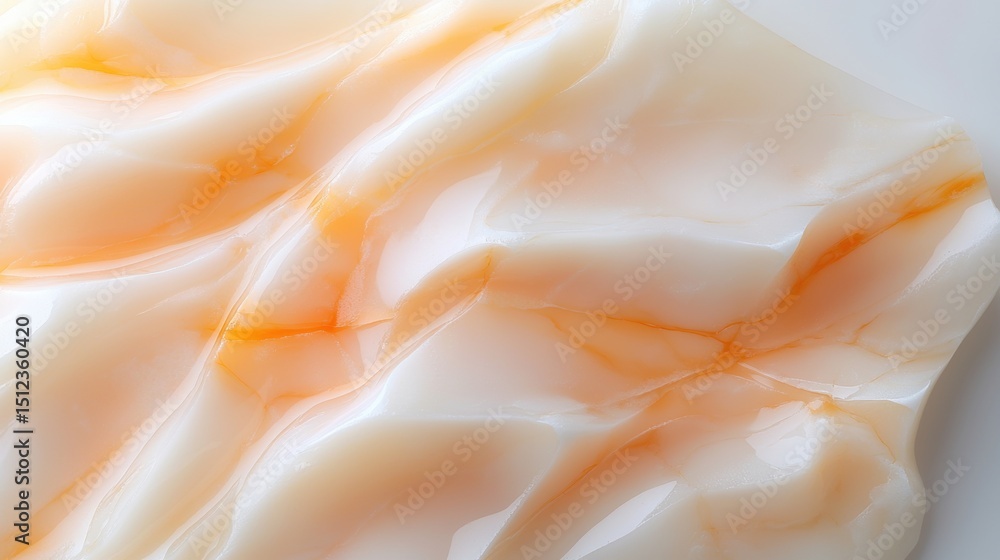 Poster A close-up view of a textured surface with a marbled pattern of white and orange hues.