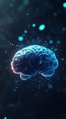 Abstract Digital Brain Representation Glowing Blue in Dark Background