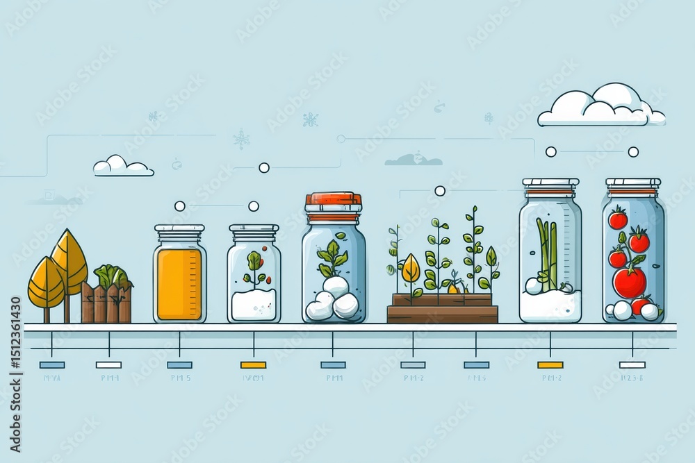 Poster harvesting timeline demonstrating freeze and serve processes for food preservation and preparation