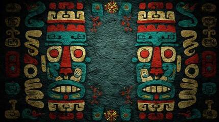 Inka and aztec mask background in style of vintage drawing. Abstract art design. Ai Generative