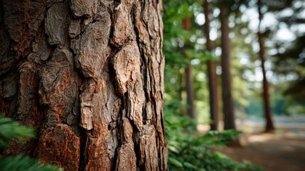 Tree Trunk Bark Close-Up with Forest Background
