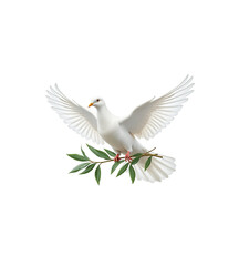 A beautiful realistic white dove with olive branch symbolizing peace and hope