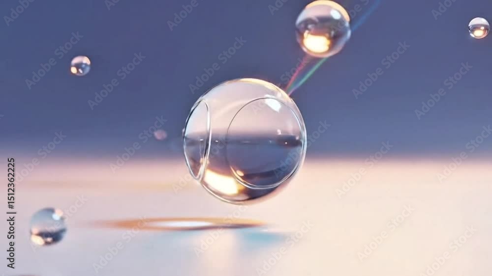 Poster abstract 3d rendering of transparent spheres with light reflections floating