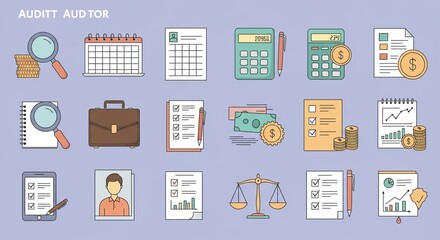 Audit icons represent finance reviewing accounting in business concept background accounting processes