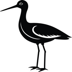 Black Silhouette of Standing Shorebird with Long Legs and Beak, Vector Illustration on White Background