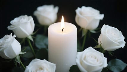 White Candle and Roses for Mourning