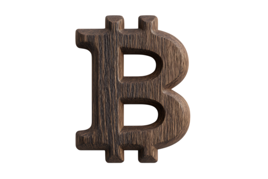 Wooden Bitcoin symbol, cryptocurrency concept