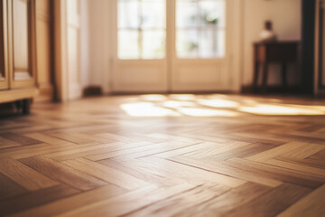 Sunlight on herringbone wood floor indoors
