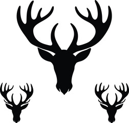 Deer Head Silhouette with Large Antlers Vector Illustration Set