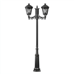 Elegant Black Double Lamppost Design , PNG isolated cut out image
