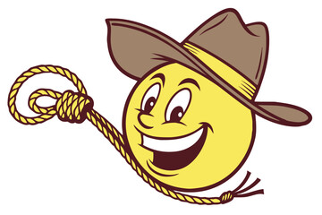 Smiling yellow emoji wearing a brown cowboy hat