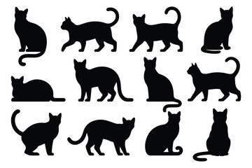 Cats set silhouette vector 