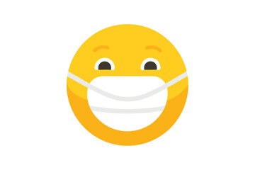 Yellow emoji face wearing a white medical mask vector illustration