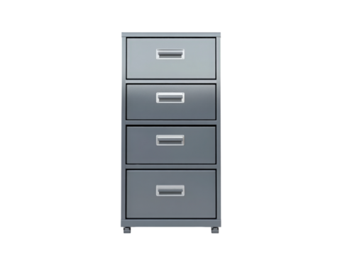 File Cabinet: A functional and modern file cabinet with four drawers, showcasing a sleek design with minimalist details, offers a glimpse into efficient office storage. 