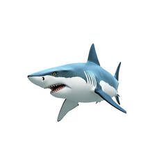 Realistic 3d rendered illustration of a great white shark isolated against a black background