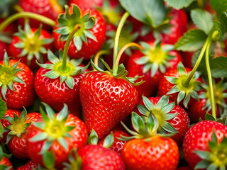 Bright colorful edible background of ripe strawberries. Fresh ripe strawberry.Vibrant still life. Close up.