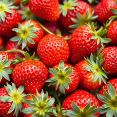 Bright colorful edible background of ripe strawberries. Fresh ripe strawberry. Vibrant still life. Close up.