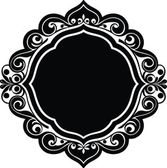 Ornate Black Floral Frame Silhouette with Curved Decorative Elements on White Background, Vector Illustration