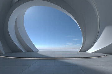 Modern curved architecture sea viewing platform