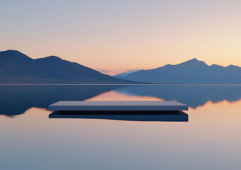 Platform on water with mountains in distance