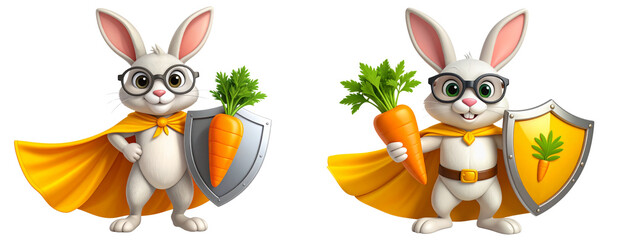  Superhero Bunny Holding a Shield, Standing Proudly in Hero Pose Transparent Background PNG