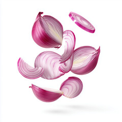 Sliced Red Onion in Flight , PNG isolated cut out image