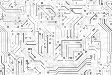 Computer circuit board texture. Technology pattern. Abstract illustration of silicon chip. Digital tech background in white and gray colors.