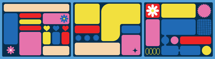 Bento grid web design elements, y2k layouts ,geometric shapes.Trendy set of retro abstract figures.Vector flat illustration