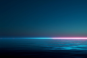 Neon light strip over the sea at night