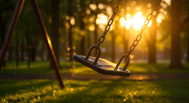 Swing Set with Golden Sunset in Park
