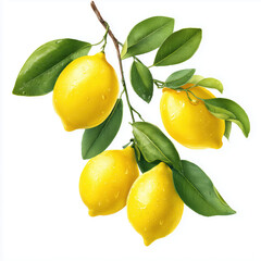 Fresh Lemons on Branch - Vibrant Citrus Fruit , PNG isolated cut out image