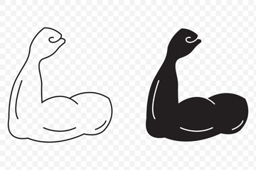 Flexing arm set icon. Power and strong muscle biceps icons. Vector isolated on Transparent Background. EPS 10.