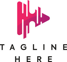 Vector play icon. Video application icon design template. Music player. Line art. Paper origami collection. Application icon design for Android. Material design