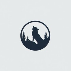 A vector illustration logo of an a howling wolf silhouette wilderness and adventure logo icon 