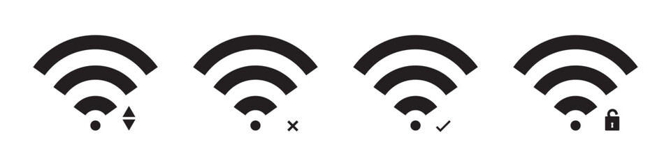 Wi-Fi icon set. Network symbol. Wireless connection vector illustration. Wi-Fi signal sign. Hotspot pictogram.